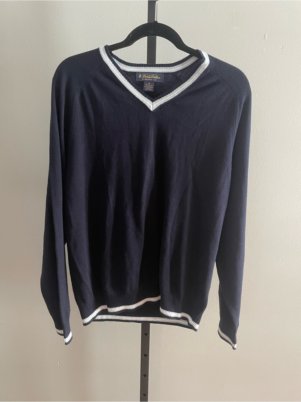Brooks Brothers Cotton Silk Cashmere Navy Blue V Neck Sweater Size Medium